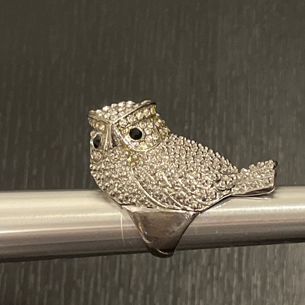 Vintage Owl Pavé Crystal Statement Ring | Heavy Silver-Tone